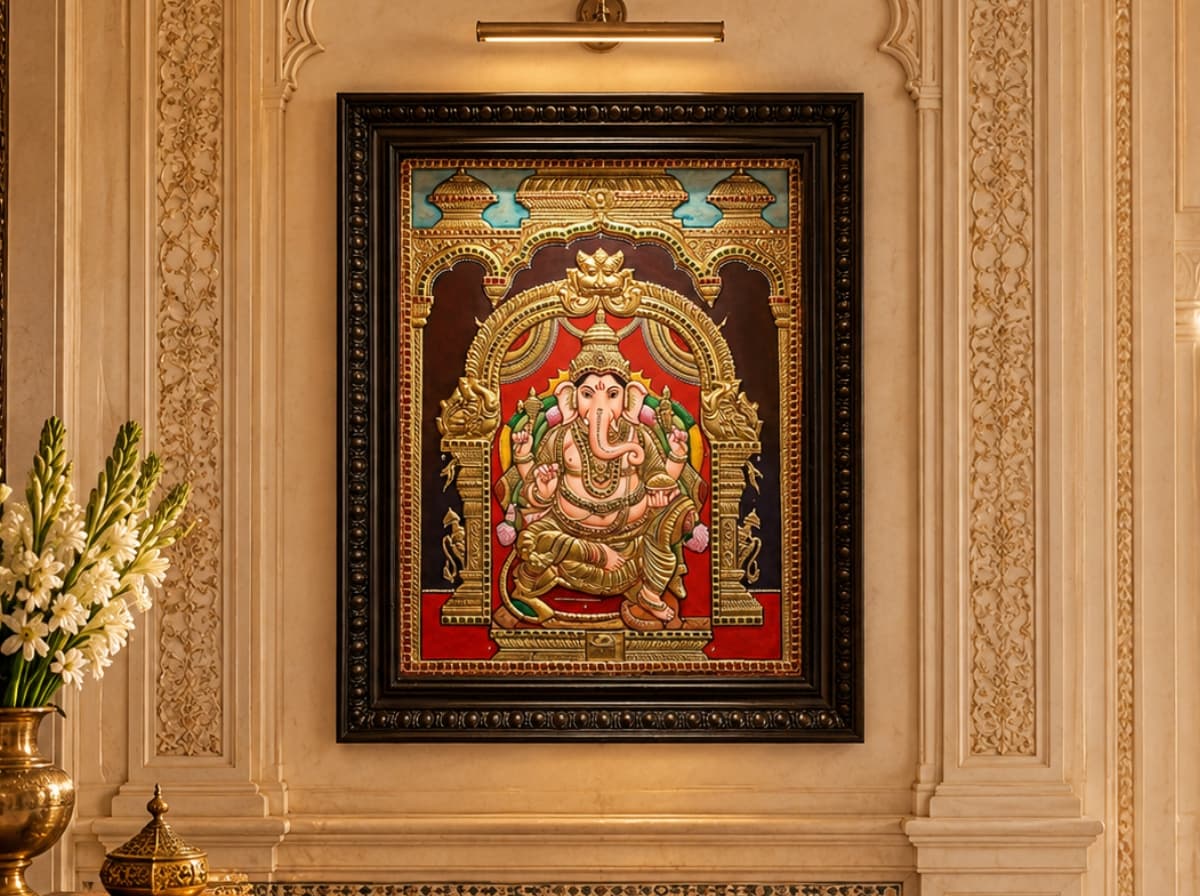 Traditional Indian Paintings — Mughal miniature art in ornate frame